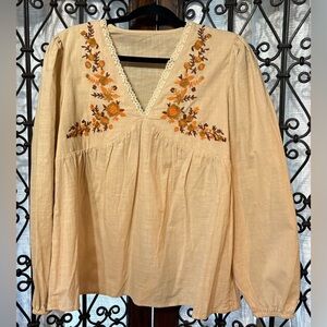 Embroidered V-Neck Blouse